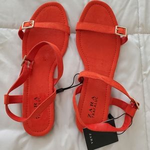 Zara orange flats. NWT  Size 39 eur/8.5us